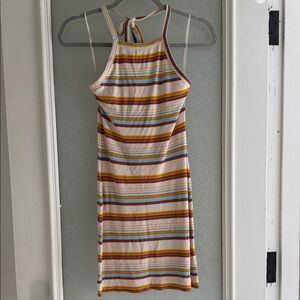 Roxy Striped Halter Midi Dress in Cream and Mustard